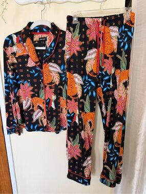 Room Service Black Floral & Tiger Print Pajama Set